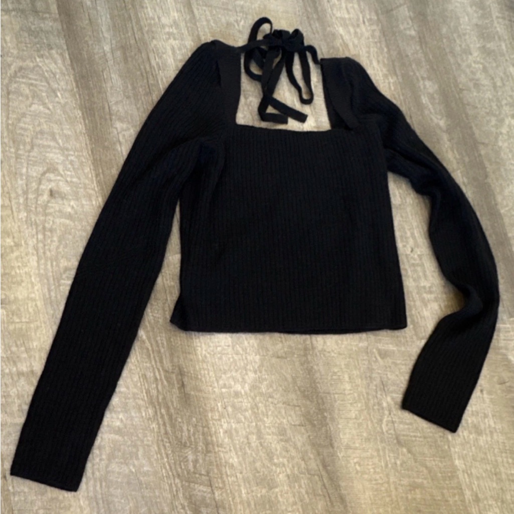 Anna October, Msrp: $348, Black Square Neck Ribbed Long Sleeve Top, Size S